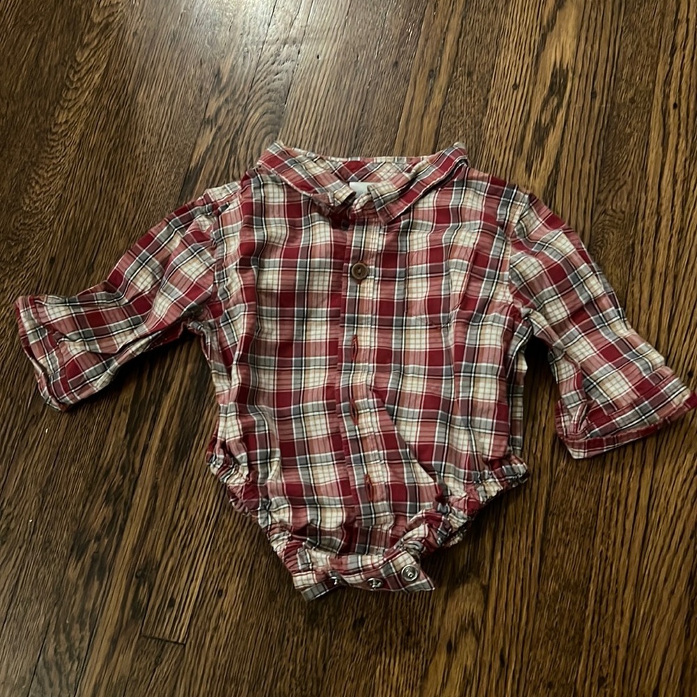 Plaid red button down shirt
